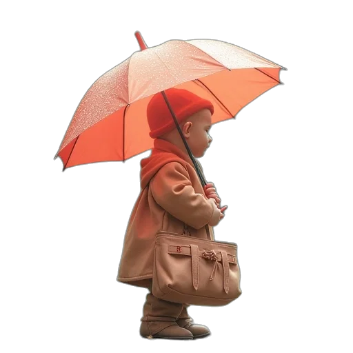 umbrella, jacket, hat, staff transparent PNG cut-out