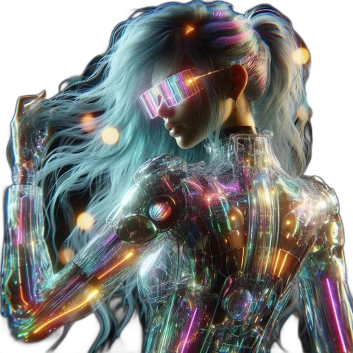 robot, hair, dress, cyberpunk transparent PNG cut-out