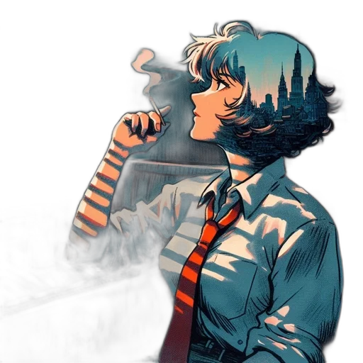 jacket, staff, robot, comic book art transparent PNG cut-out