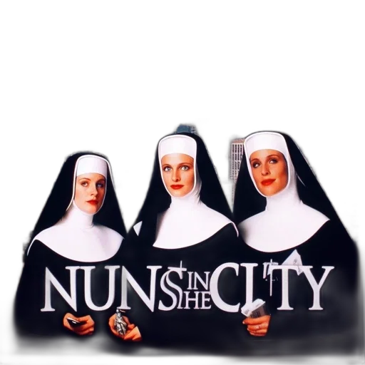 three, nuns, stand, before transparent PNG cut-out