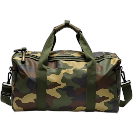 3d render, camouflage, duffle, bag transparent PNG cut-out