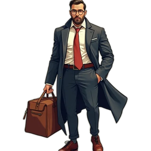 jacket, staff, concept art, comic book art transparent PNG cut-out