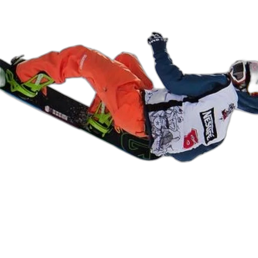 jacket, staff, snowboarder, mid-air transparent PNG cut-out