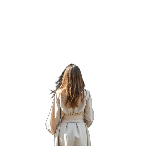 dress, jacket, hair, staff transparent PNG cut-out