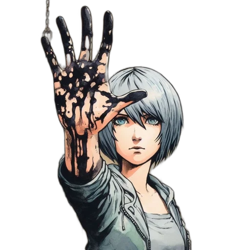 weapon, face, jacket, staff transparent PNG cut-out