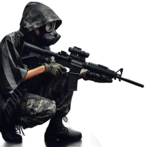weapon, mask, jacket, concept art transparent PNG cut-out