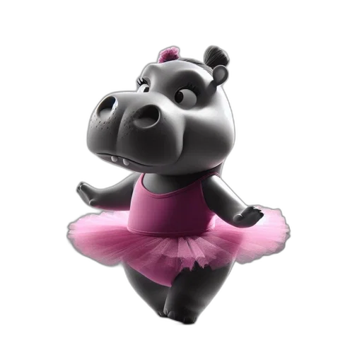 dress, 3d render, anthropomorphic, hippopotamus transparent PNG cut-out