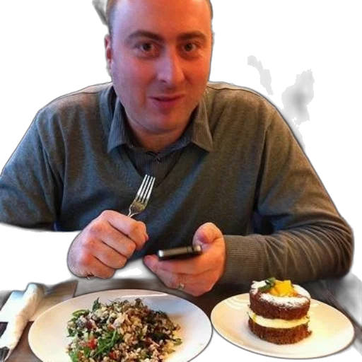 food, staff, man, enjoys transparent PNG cut-out