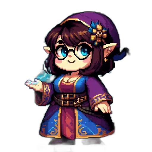 staff, dress, crown, pixel art transparent PNG cut-out
