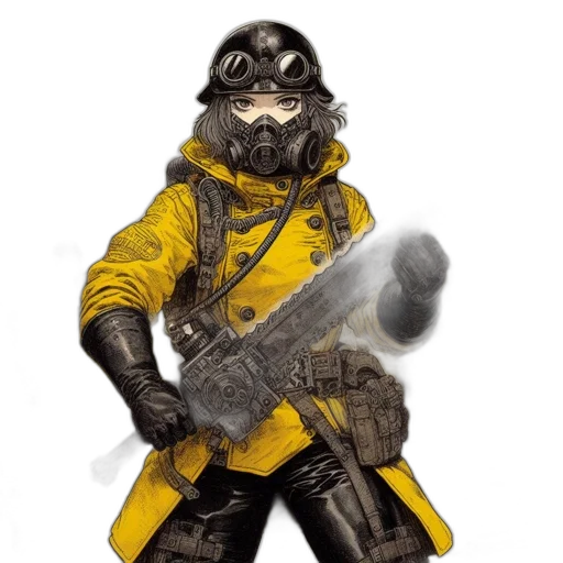 mask, jacket, staff, weapon transparent PNG cut-out