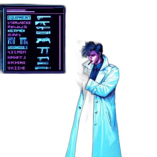 jacket, staff, weapon, vaporwave transparent PNG cut-out