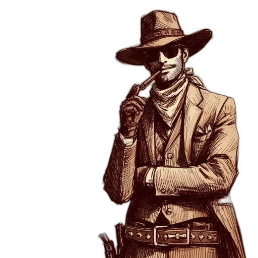 jacket, staff, hat, weapon transparent PNG cut-out