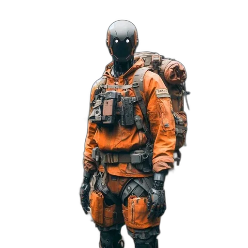 jacket, robot, weapon, staff transparent PNG cut-out