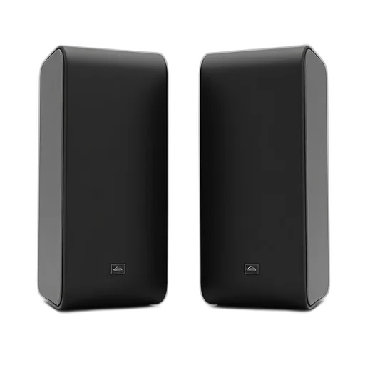 two, identical, black, speakers transparent PNG cut-out
