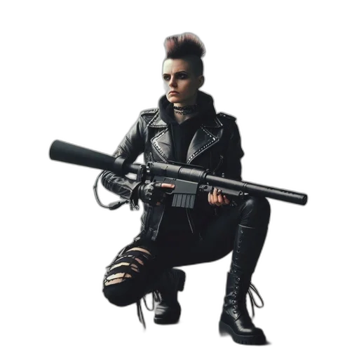 weapon, jacket, staff, cyberpunk transparent PNG cut-out