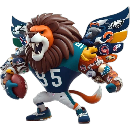 anthropomorphic, lion-like, figure, wears transparent PNG cut-out