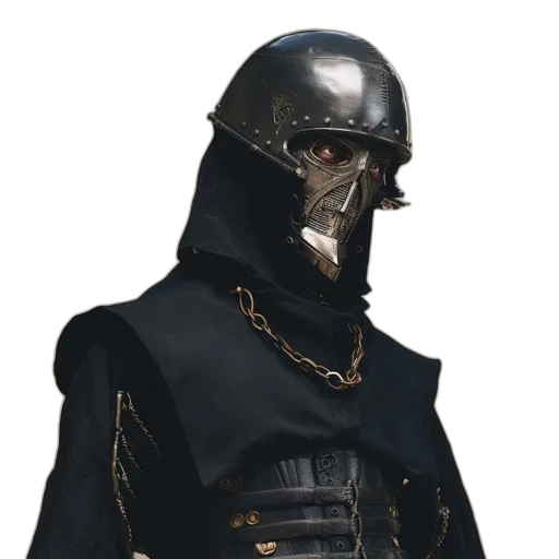 mask, jacket, staff, sword transparent PNG cut-out