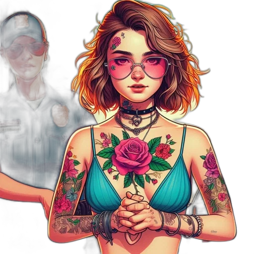 comic book art, concept art, cyberpunk, watercolor transparent PNG cut-out