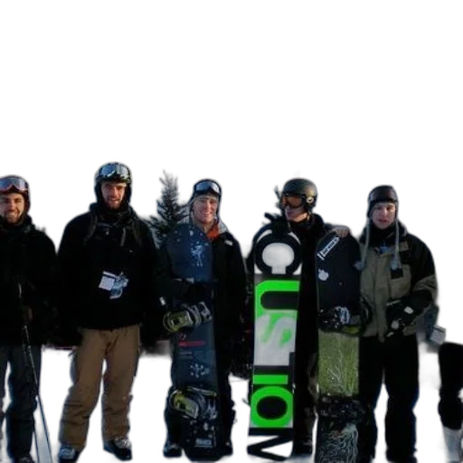 staff, snow, group, snowboarders transparent PNG cut-out