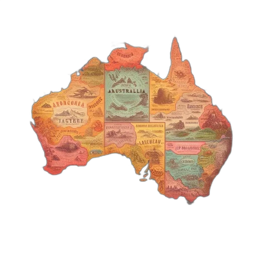 colorful, detailed, map, australia transparent PNG cut-out
