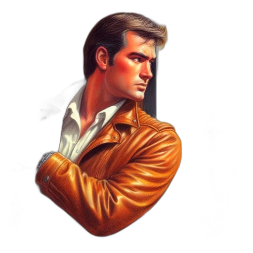 jacket, face, comic book art, photorealistic transparent PNG cut-out