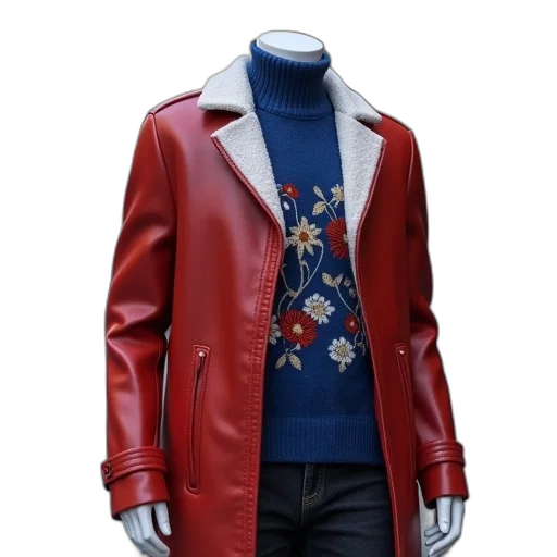 jacket, concept art, 3d render, red transparent PNG cut-out