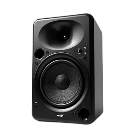 3d render, black, speaker, circular transparent PNG cut-out