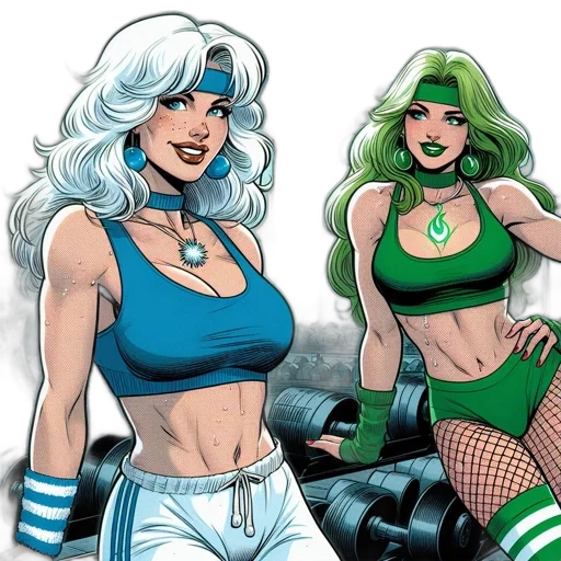 comic book art, concept art, green, two transparent PNG cut-out
