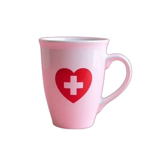 3d render, nurse, mug, pink transparent PNG cut-out