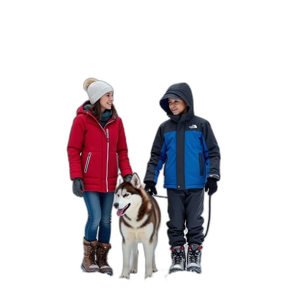 snow, woman, young, boy transparent PNG cut-out