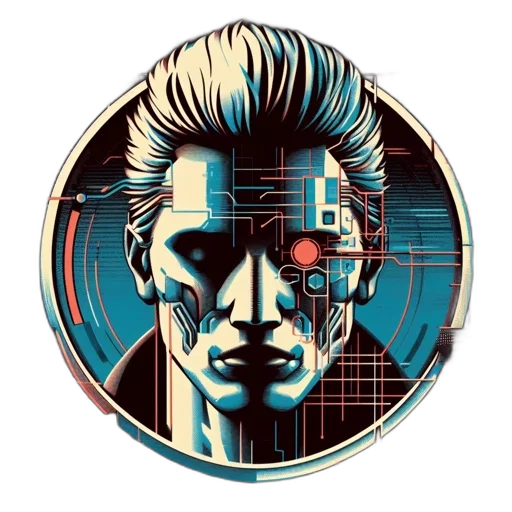 robot, face, cyberpunk, comic book art transparent PNG cut-out