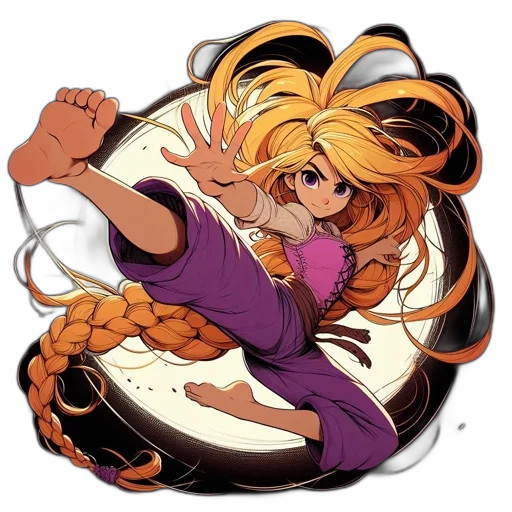 hair, dragon, staff, dress transparent PNG cut-out