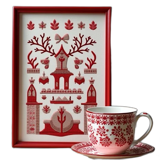 snow, forest, red, framed transparent PNG cut-out