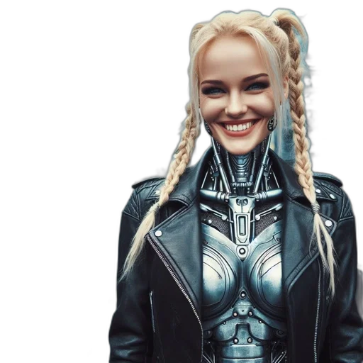 robot, jacket, face, hair transparent PNG cut-out