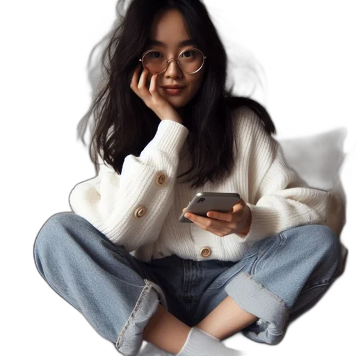 jacket, face, jewelry, hair transparent PNG cut-out