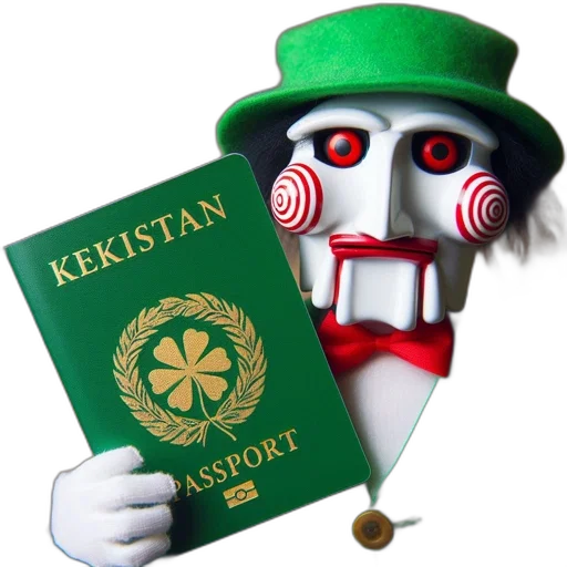 mask, green-suited, spiral-eyed, puppet transparent PNG cut-out
