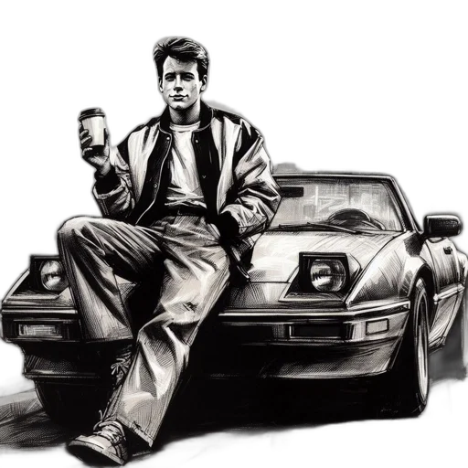 car, jacket, comic book art, photorealistic transparent PNG cut-out