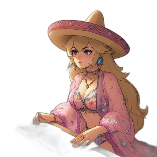 dress, hat, staff, weapon transparent PNG cut-out