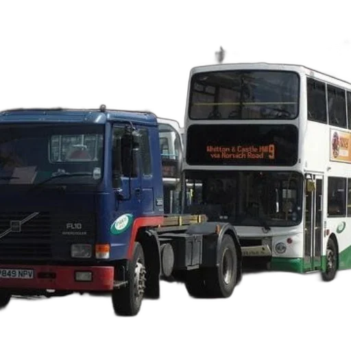 blue, truck, white, double-decker transparent PNG cut-out