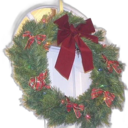 christmas, wreath, red, bow transparent PNG cut-out