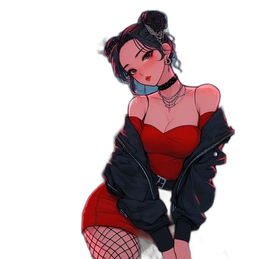 dress, jacket, cyberpunk, cartoon transparent PNG cut-out