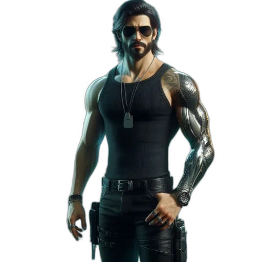 weapon, jacket, concept art, cyberpunk transparent PNG cut-out