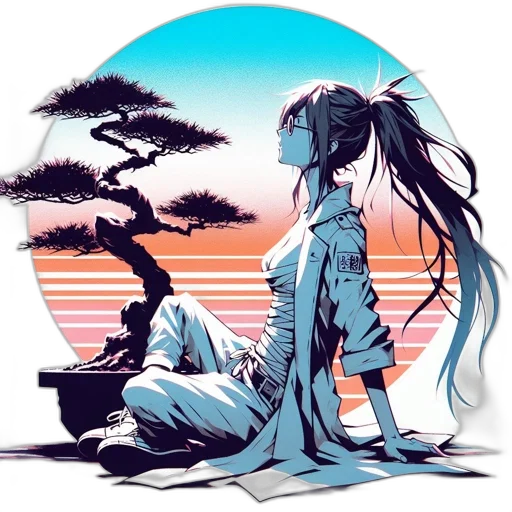 vaporwave, anime, fantasy art, concept art transparent PNG cut-out