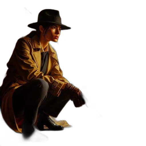 hat, jacket, staff, weapon transparent PNG cut-out