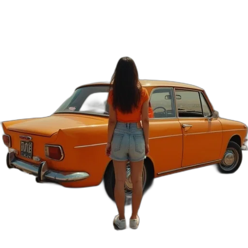 car, dress, shoes, hair transparent PNG cut-out