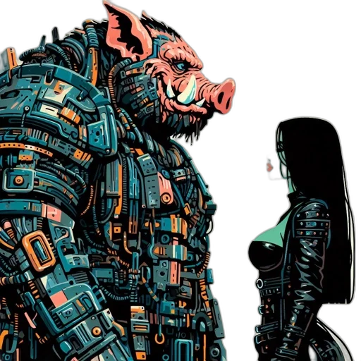 robot, comic book art, concept art, cyberpunk transparent PNG cut-out