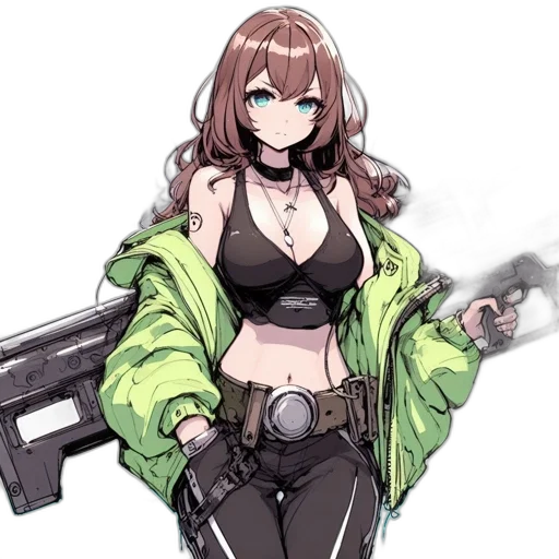 weapon, jacket, staff, cyberpunk transparent PNG cut-out