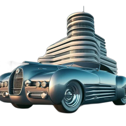 car, building, concept art, 3d render transparent PNG cut-out