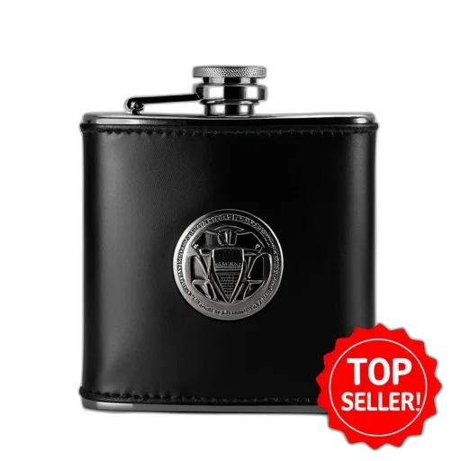 black, leather, flask, silver transparent PNG cut-out
