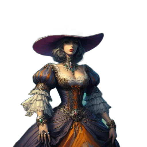 dress, hat, staff, face transparent PNG cut-out